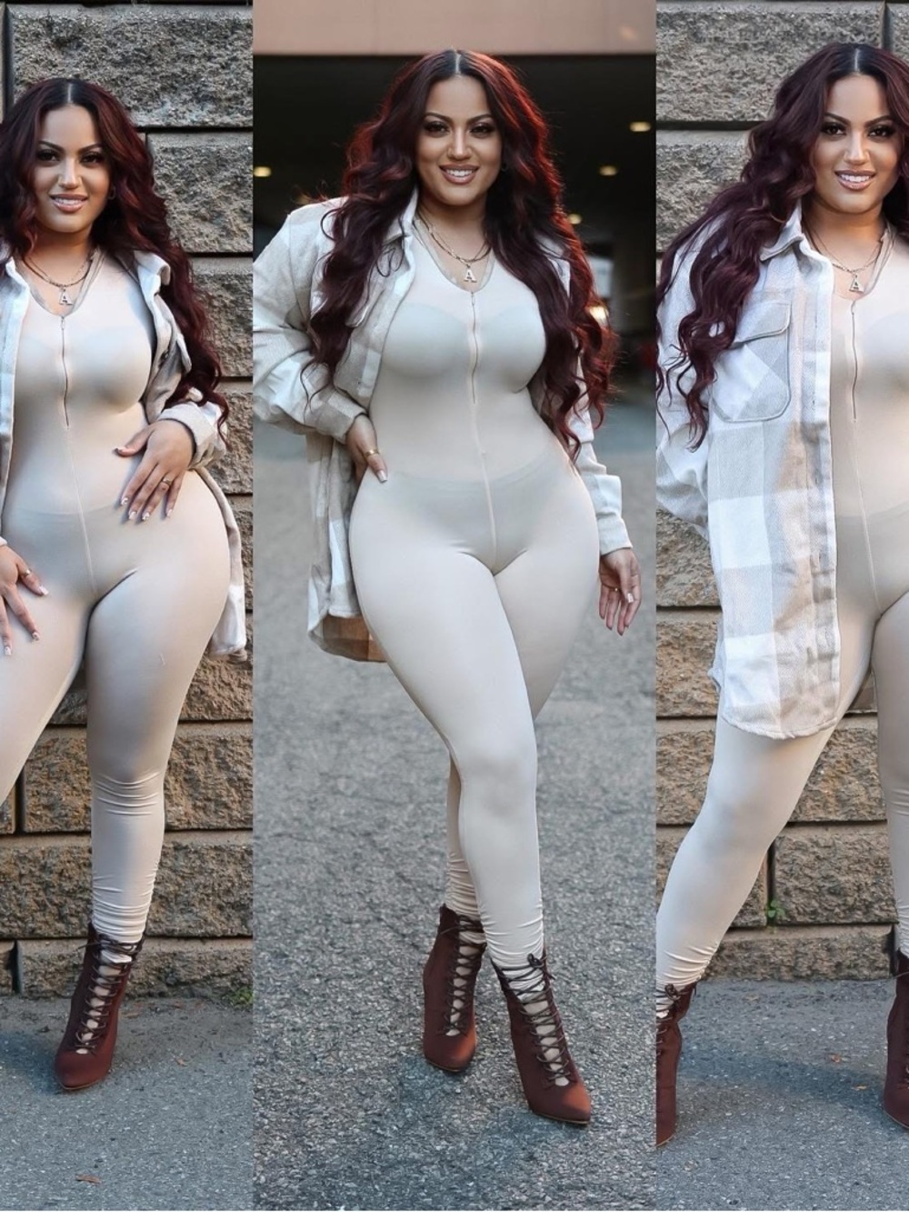 Sleek Nude Zip-Front Jumpsuit - Curve-Friendly - Picture 2 of 2